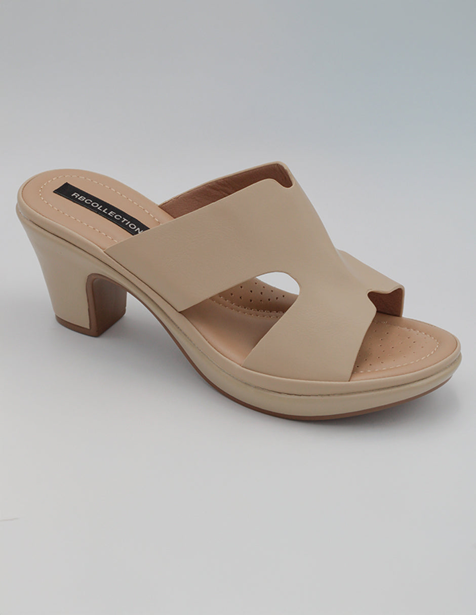 Sandalia con tacón Exterior Piel vegana Color Beige  Para Mujer De RBCOLLECTION
