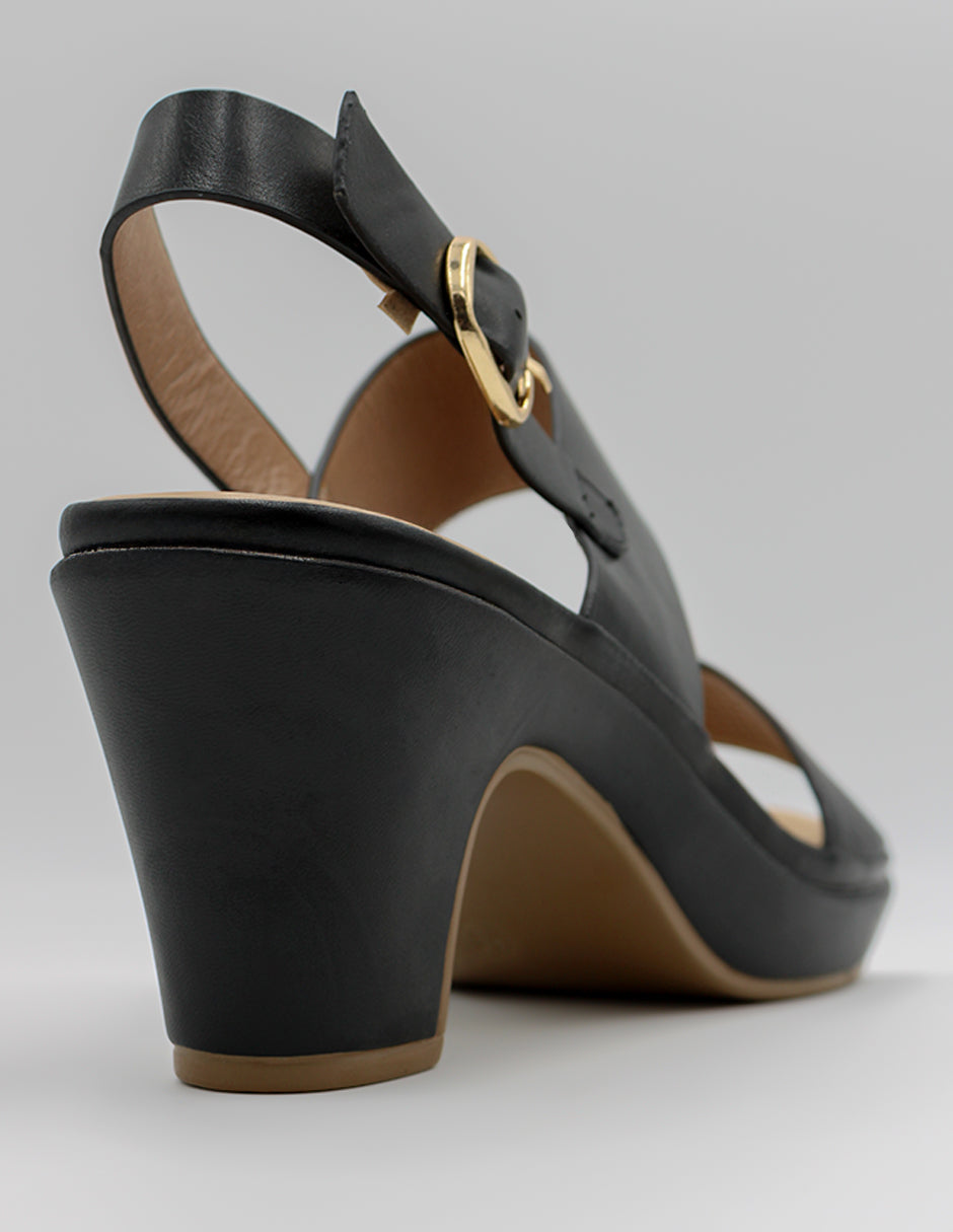 Sandalia con tacón Cloud steps en Piel vegana – Negro