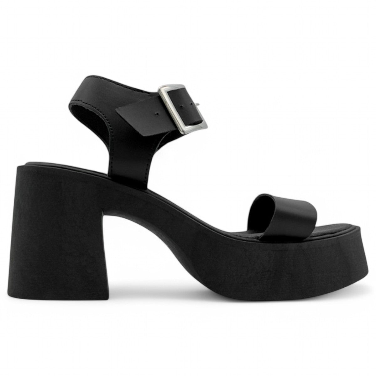 Sandalia con tacón Rice en Piel vegana – Negro