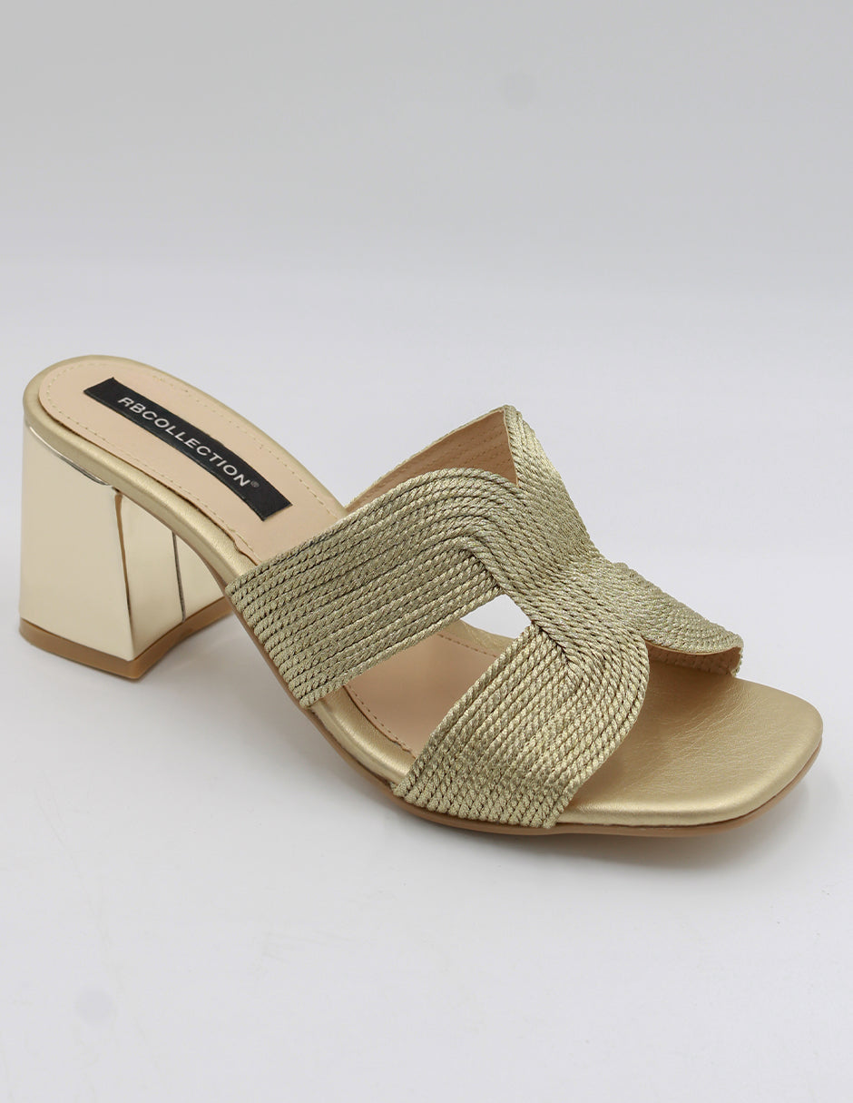 Sandalia con tacón Exterior Textil Color Oro Para Mujer De RBCOLLECTION