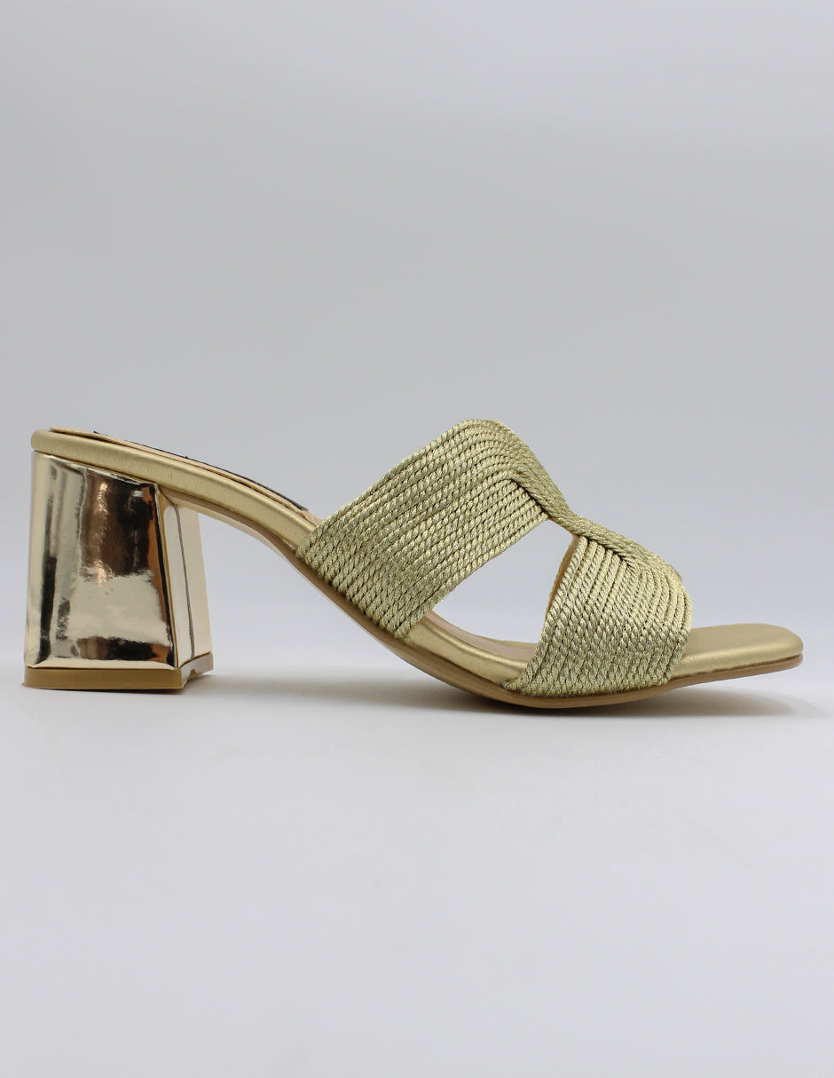 Sandalia con tacón Cloud steps en Textil – Dorado