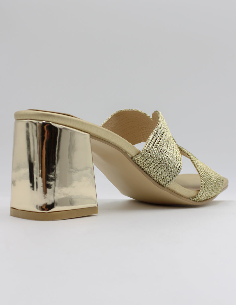 Sandalia con tacón Cloud steps en Textil – Dorado