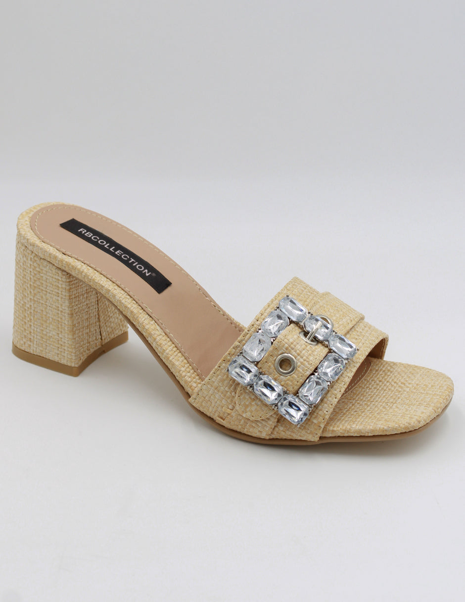 Sandalia con tacón Exterior Textil Color Beige  Para Mujer De RBCOLLECTION