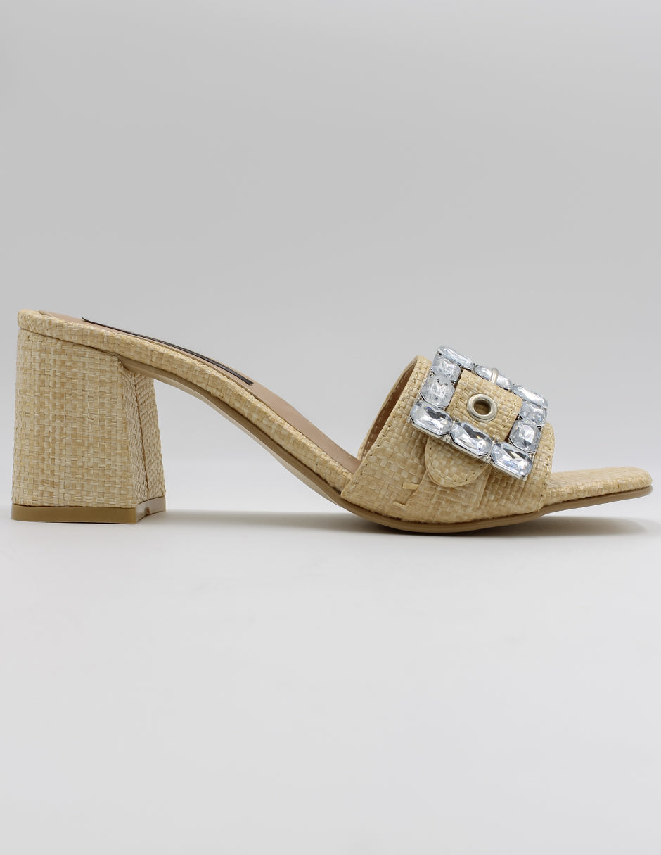Sandalia con tacón Cloud steps en Textil – Beige