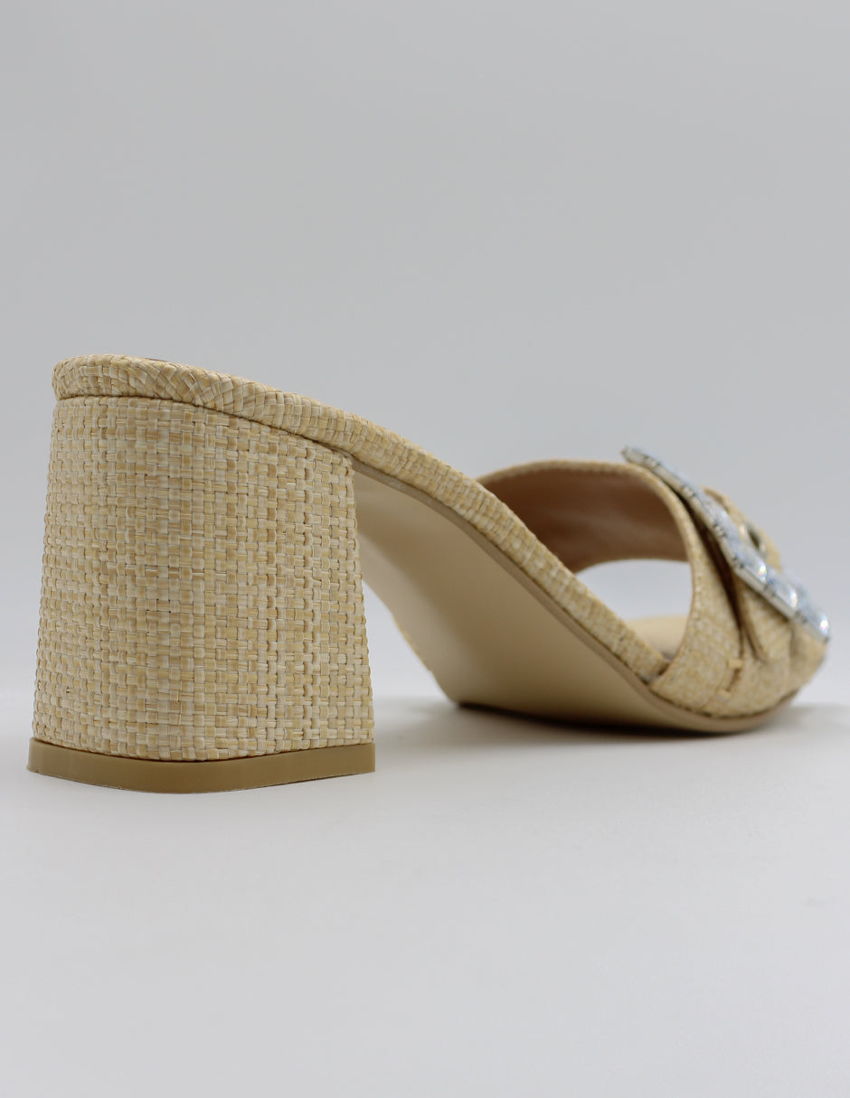 Sandalia con tacón Cloud steps en Textil – Beige