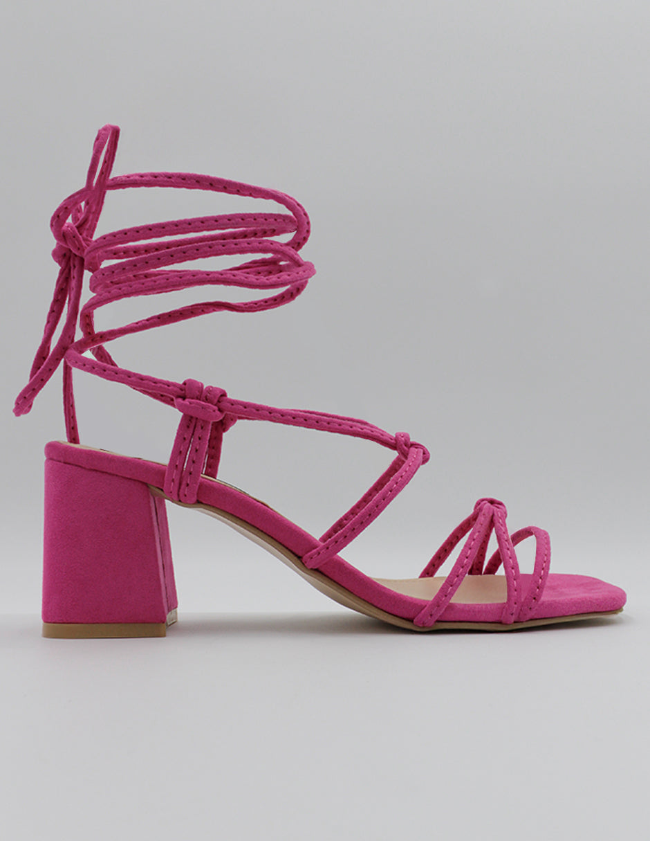 Sandalia con tacón Glam en Textil – Rosa