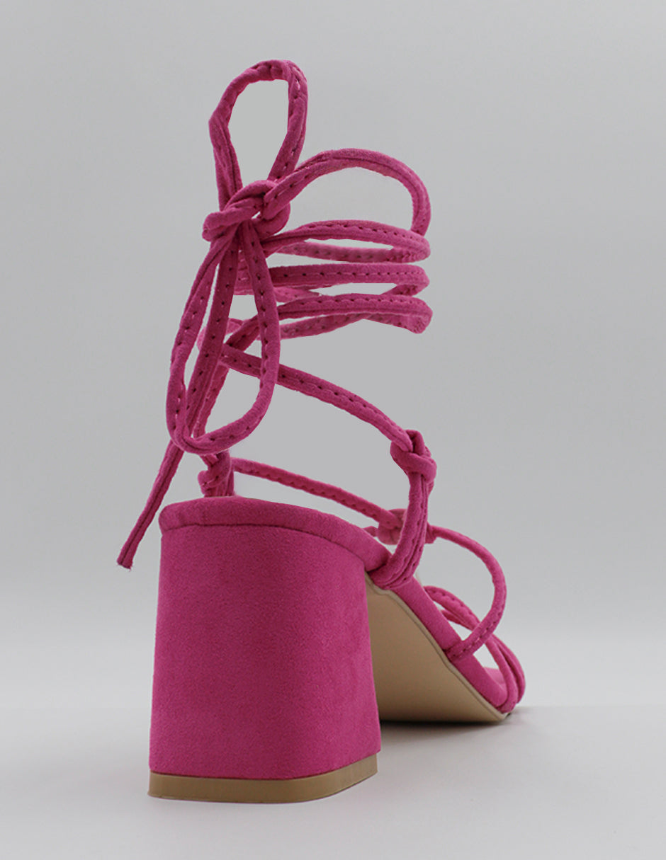 Sandalia con tacón Glam en Textil – Rosa
