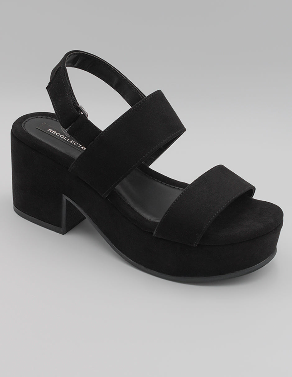 Sandalia con tacón Exterior Gamuza Color Negro Para Mujer De RBCOLLECTION