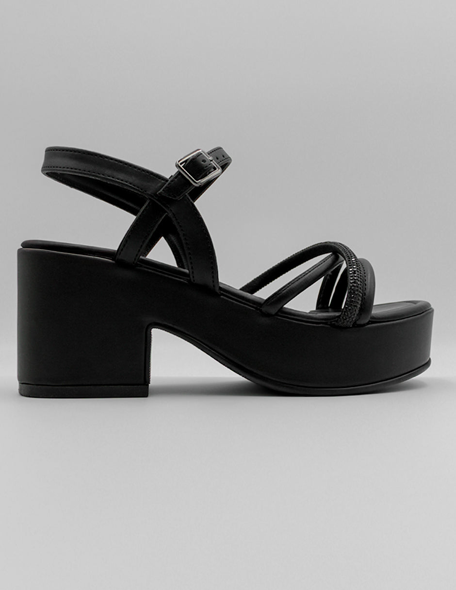 Sandalia con tacón Dory en Piel vegana – Negro