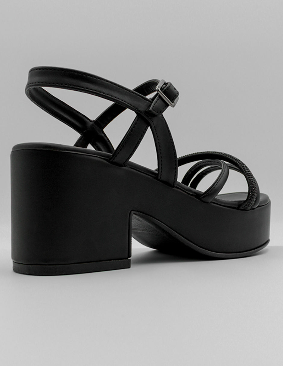 Sandalia con tacón Dory en Piel vegana – Negro