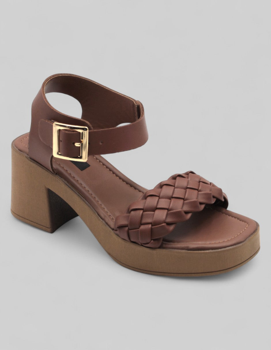 Sandalia con tacón Exterior Piel vegana Color Café Para Mujer De RBCOLLECTION