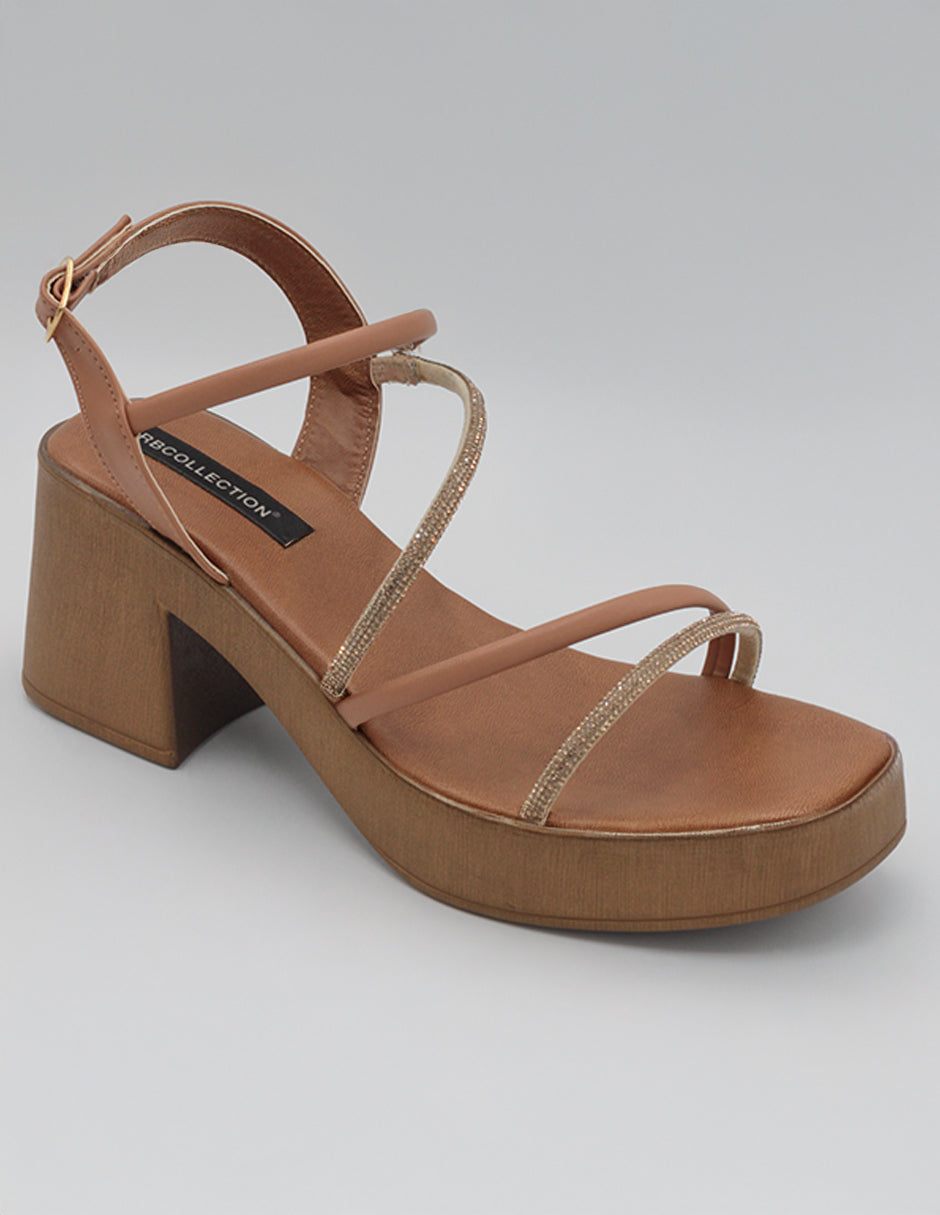 Sandalia con tacón Exterior Piel vegana Color Café Para Mujer De RBCOLLECTION