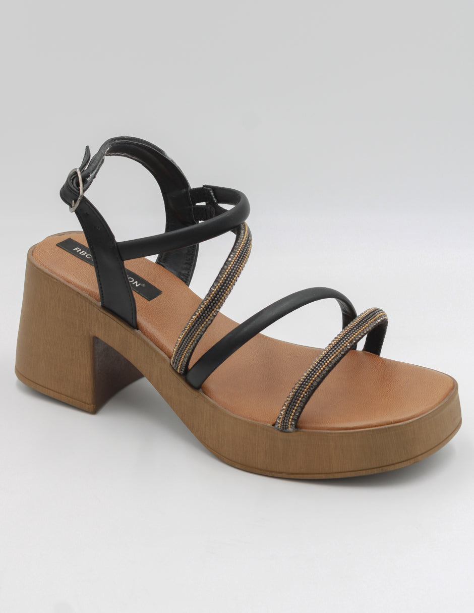 Sandalia con tacón Exterior Piel vegana Color Negro Para Mujer De RBCOLLECTION