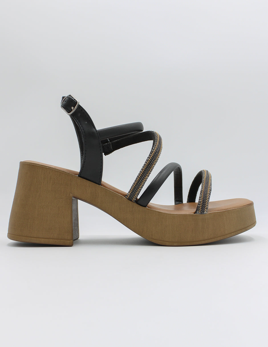 Sandalia con tacón Cloud steps en Piel vegana – Negro