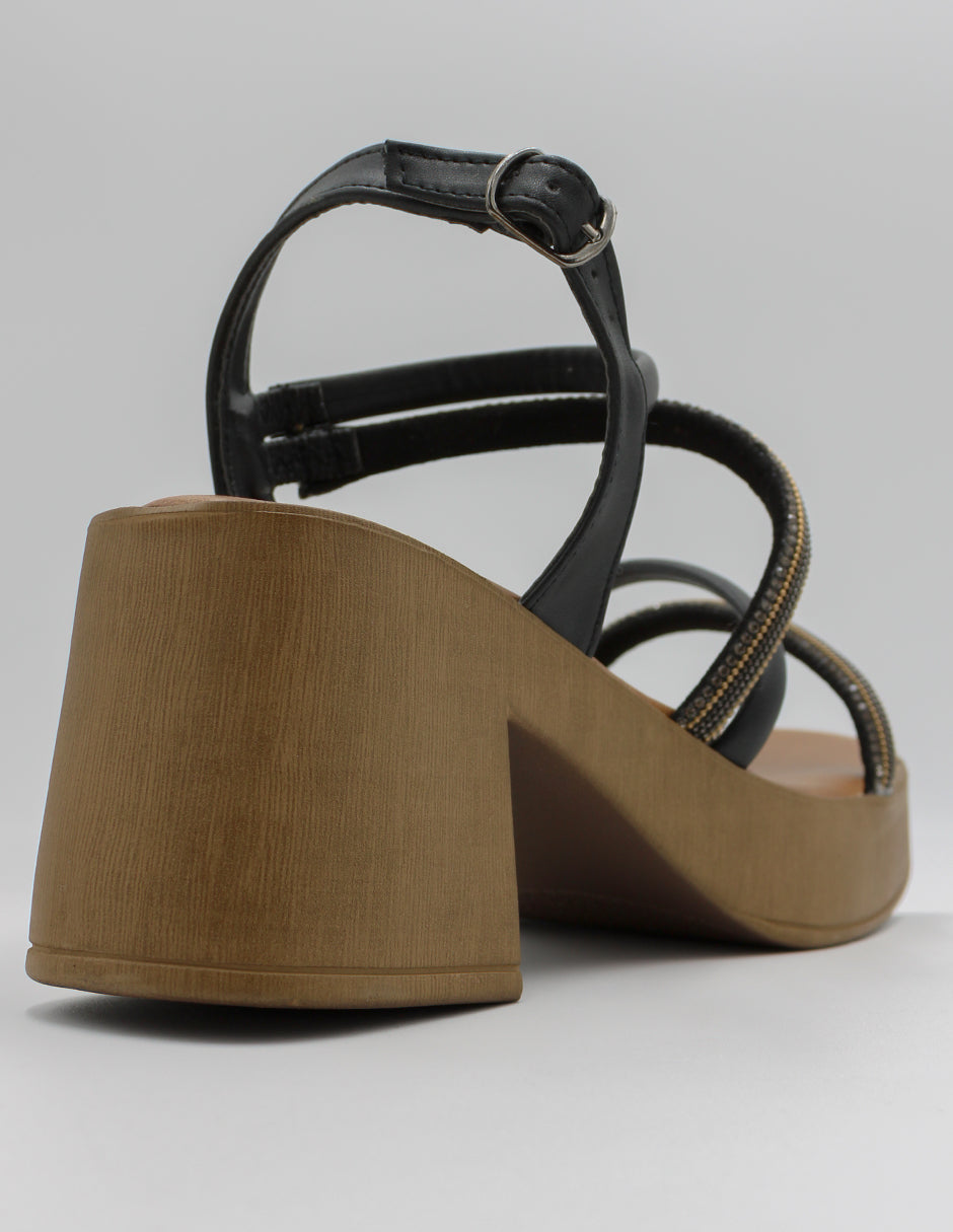 Sandalia con tacón Cloud steps en Piel vegana – Negro