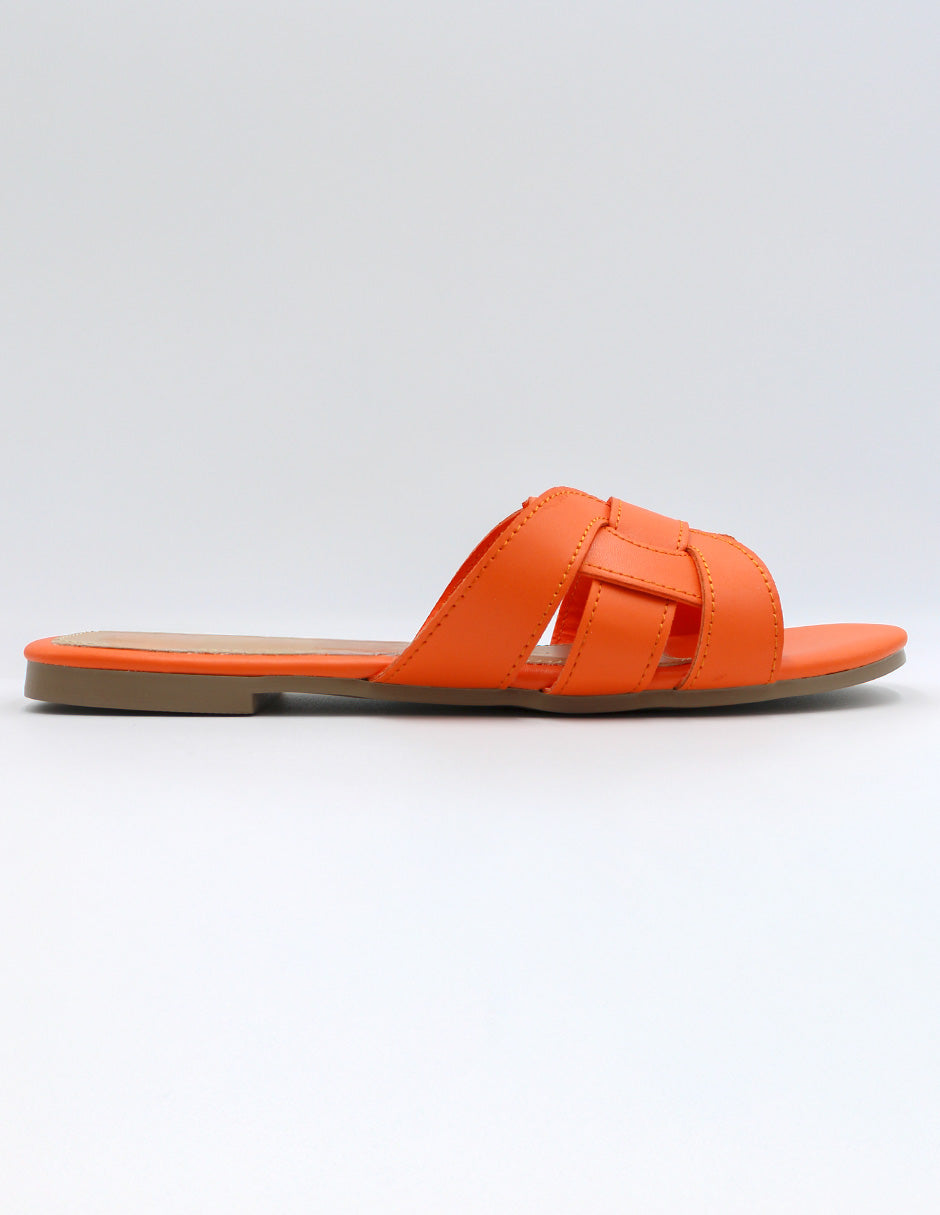 Sandalias de piso Soft en Piel vegana – Naranja