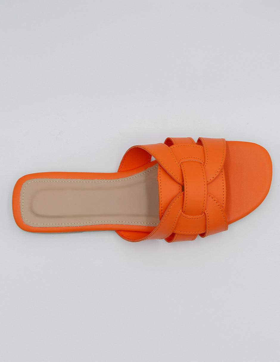 Sandalias de piso Soft en Piel vegana – Naranja
