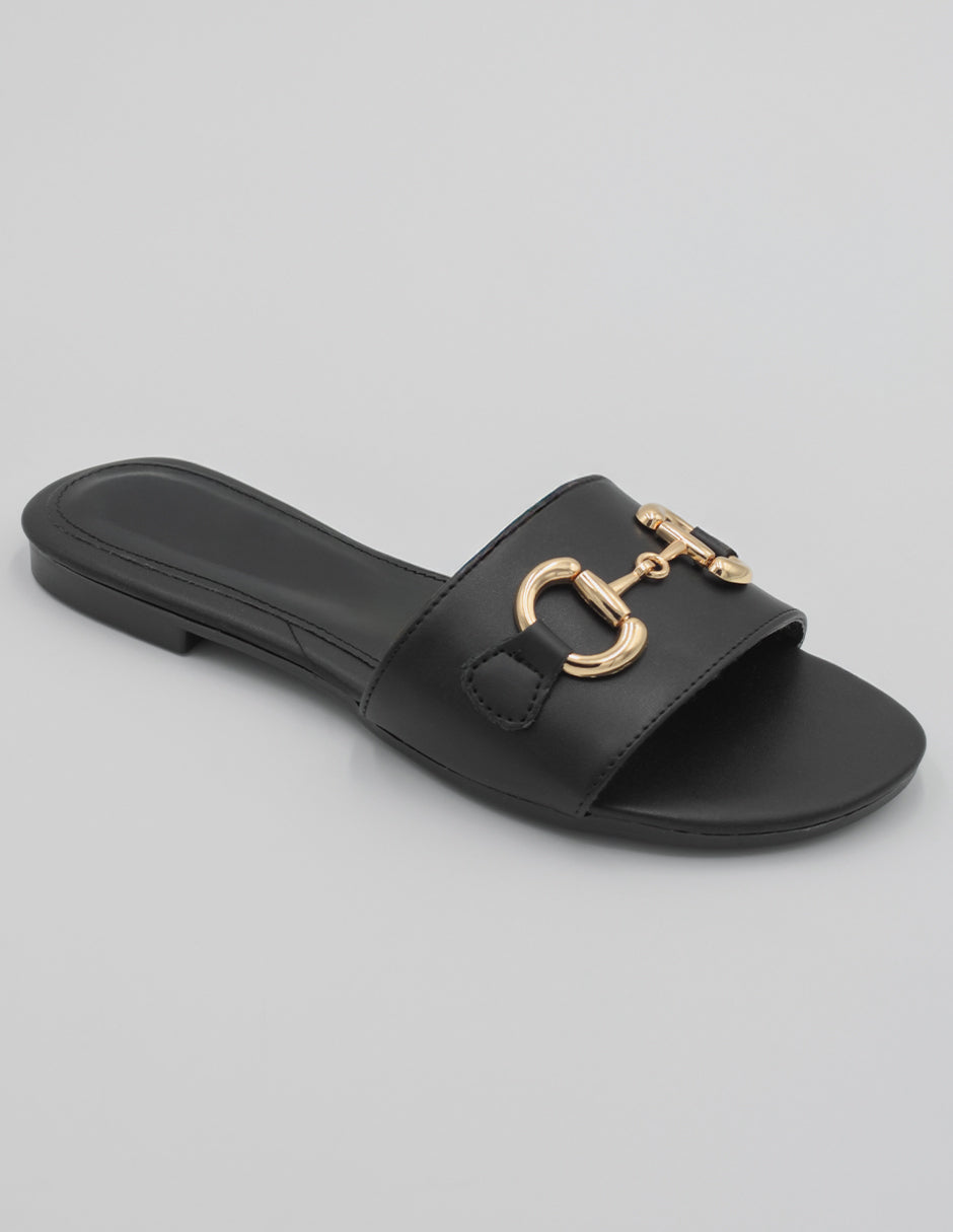 Sandalias de piso Exterior Piel vegana Color Negro Para Mujer De RBBASICS