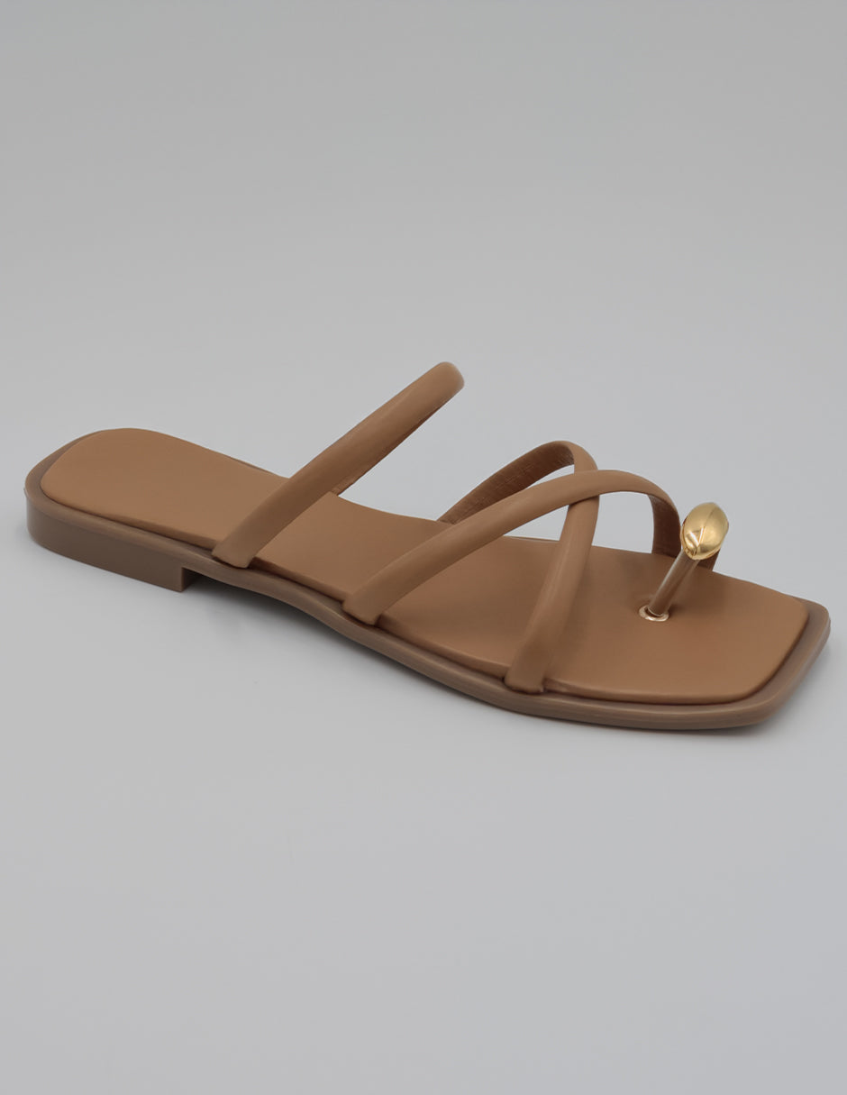 Sandalias de piso Exterior Piel vegana Color Café Para Mujer De RBBASICS