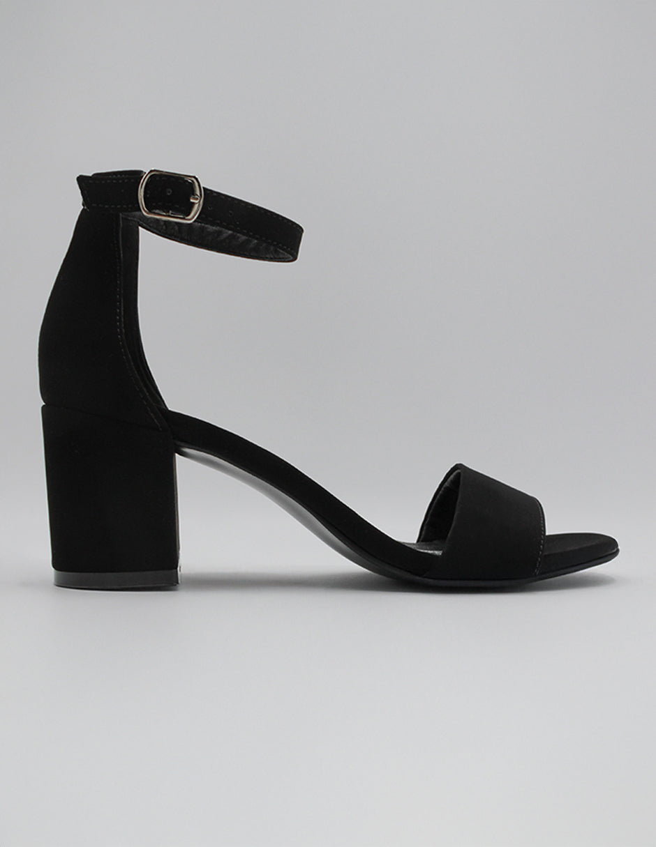 Sandalia con tacón Rice en Gamuza – Negro