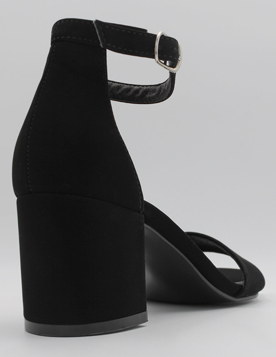 Sandalia con tacón Rice en Gamuza – Negro