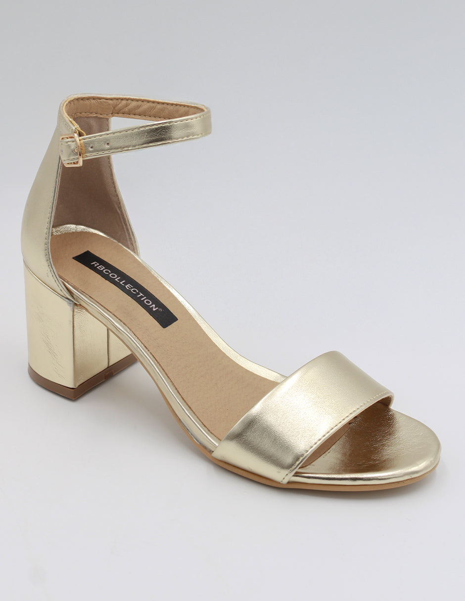 Sandalia con tacón Exterior Sintético Color Oro Para Mujer De RBCOLLECTION