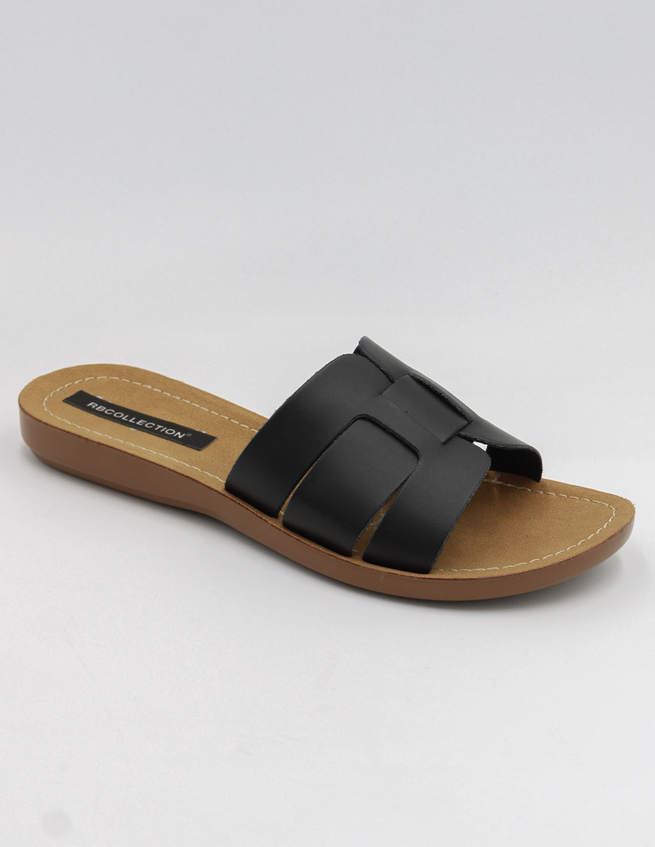 Sandalias de piso Exterior Piel vegana Color Negro Para Mujer De RBCOLLECTION