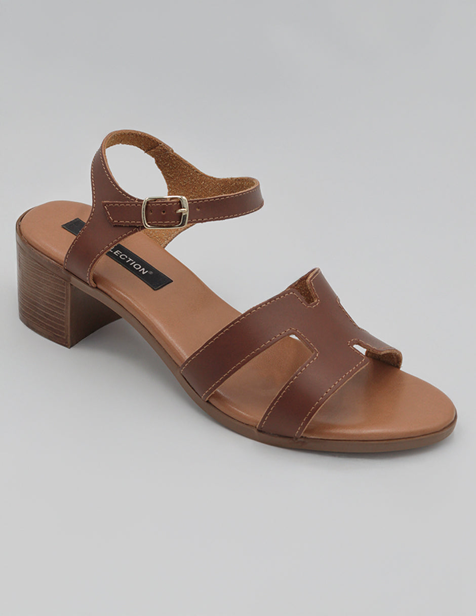 Sandalia con tacón Exterior Piel vegana Color Café Para Mujer De RBCOLLECTION