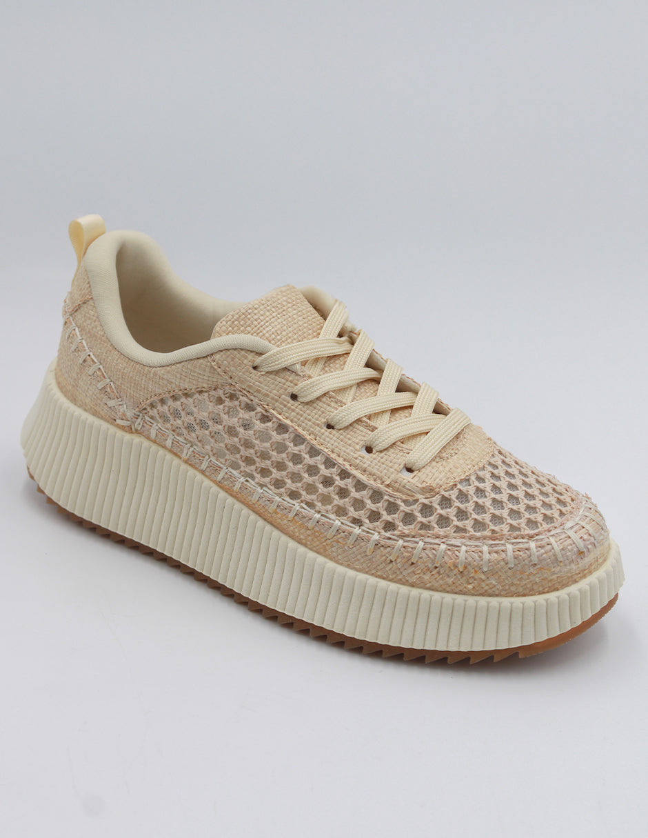 Tenis con cordones  Hand Made en Textil – Blanco