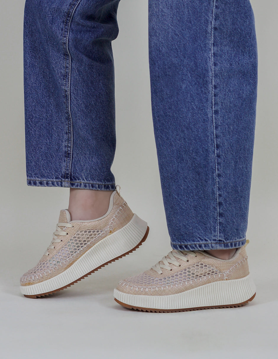 Tenis con cordones  Hand Made en Textil – Blanco
