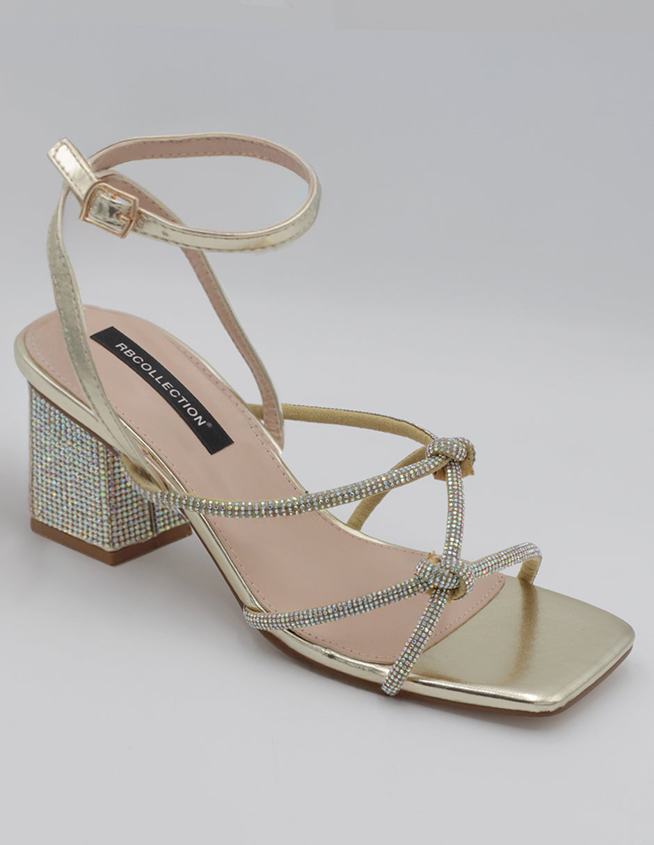 Sandalia con tacón Exterior Piel vegana Color Oro Para Mujer De RBCOLLECTION