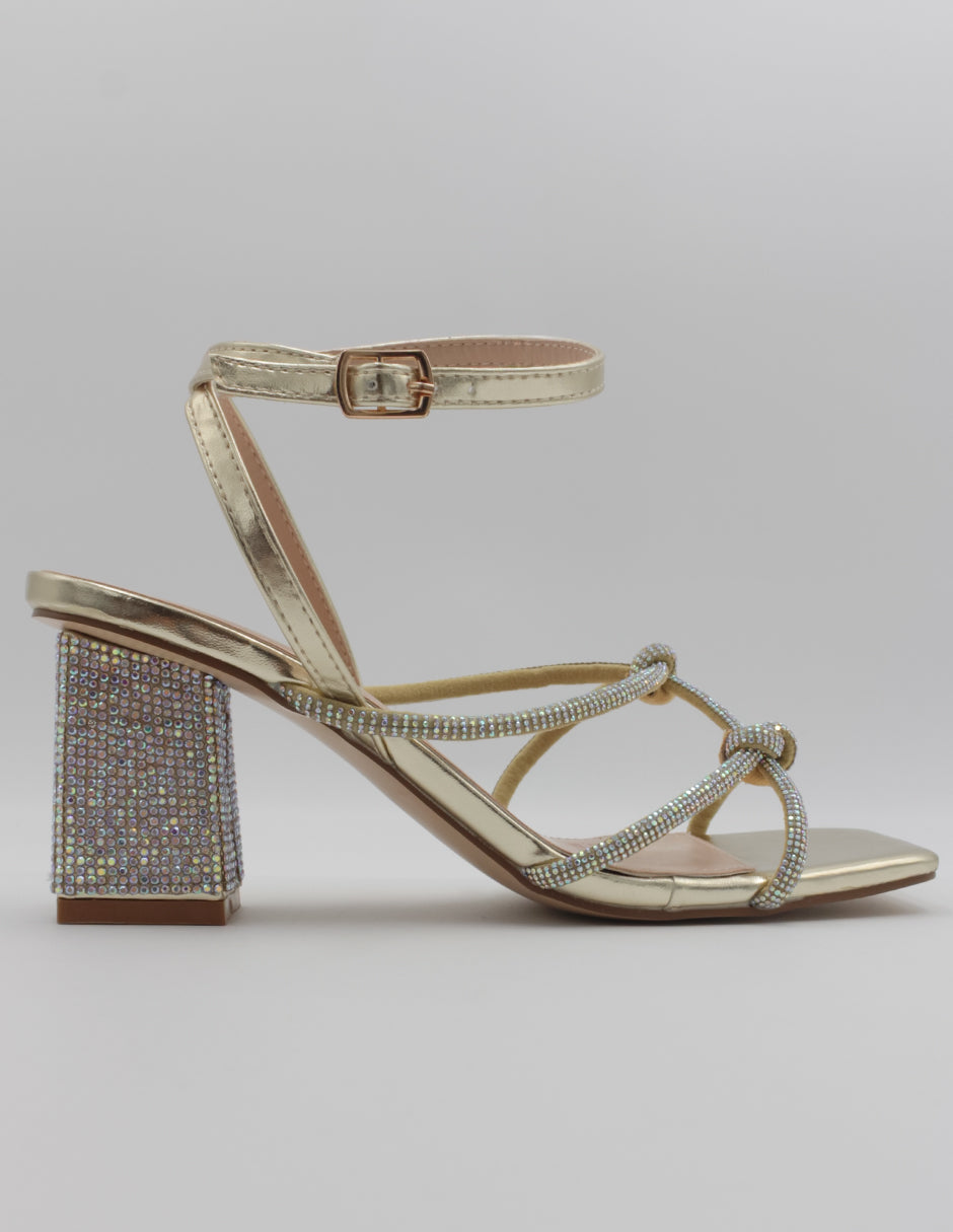 Sandalia con tacón Glam en Sintético – Dorado