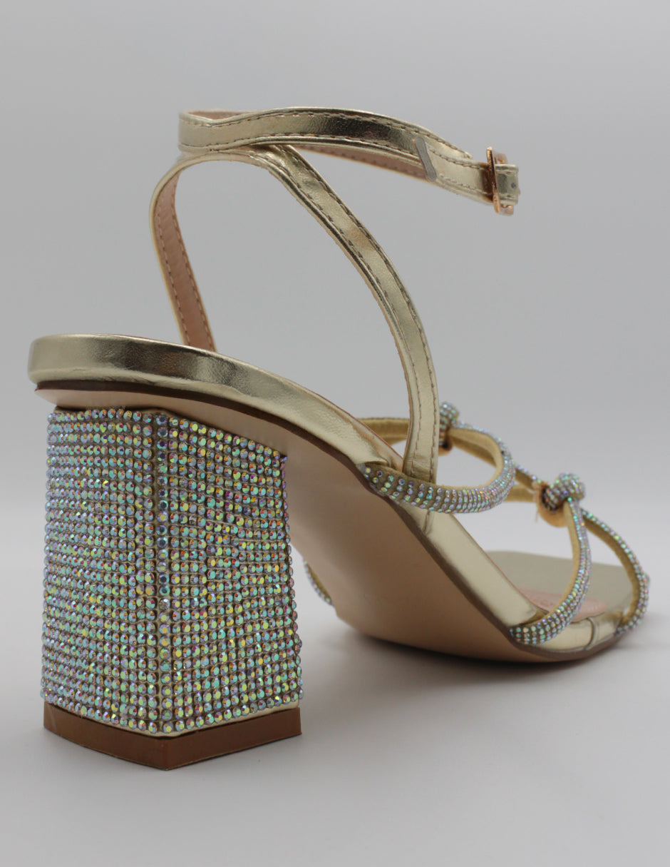 Sandalia con tacón Glam en Sintético – Dorado