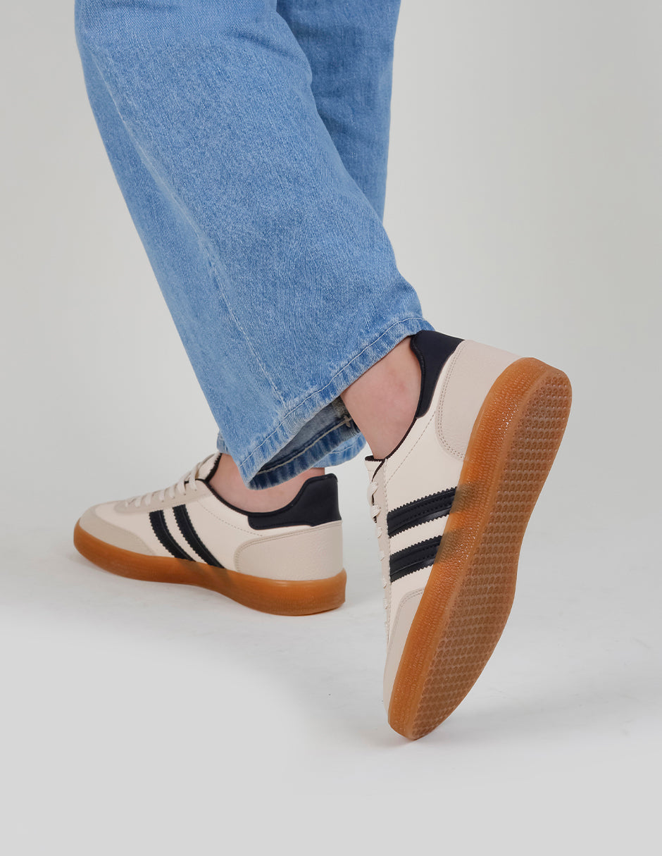 Tenis con cordones  High Line en Piel Vegana – Beige