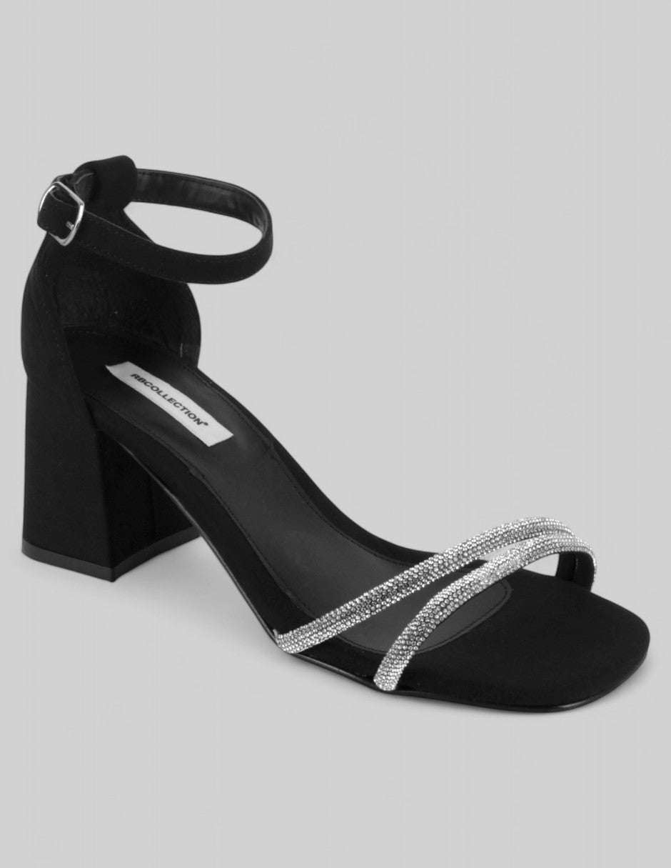 Sandalia con tacón Exterior Gamuza Color Negro Para Mujer De RBCOLLECTION