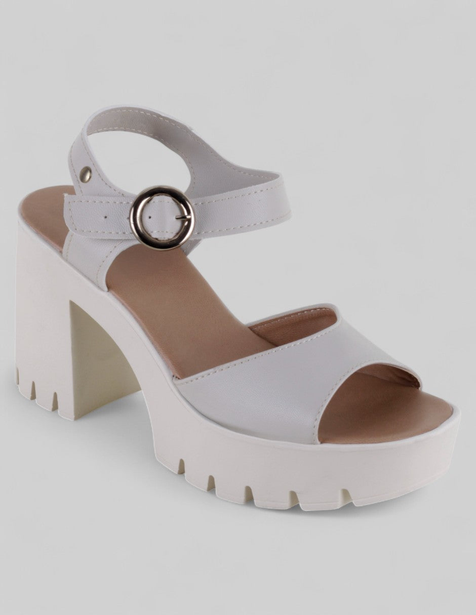 Sandalia con tacón Exterior Piel vegana Color Beige Para Mujer De RBCOLLECTION