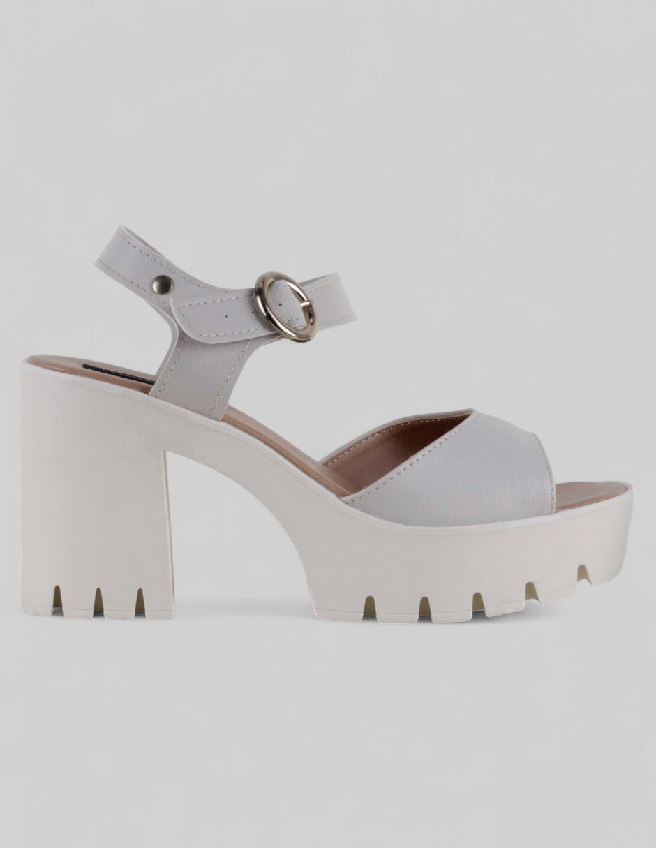 Sandalia con tacón Gina en Piel vegana – Beige
