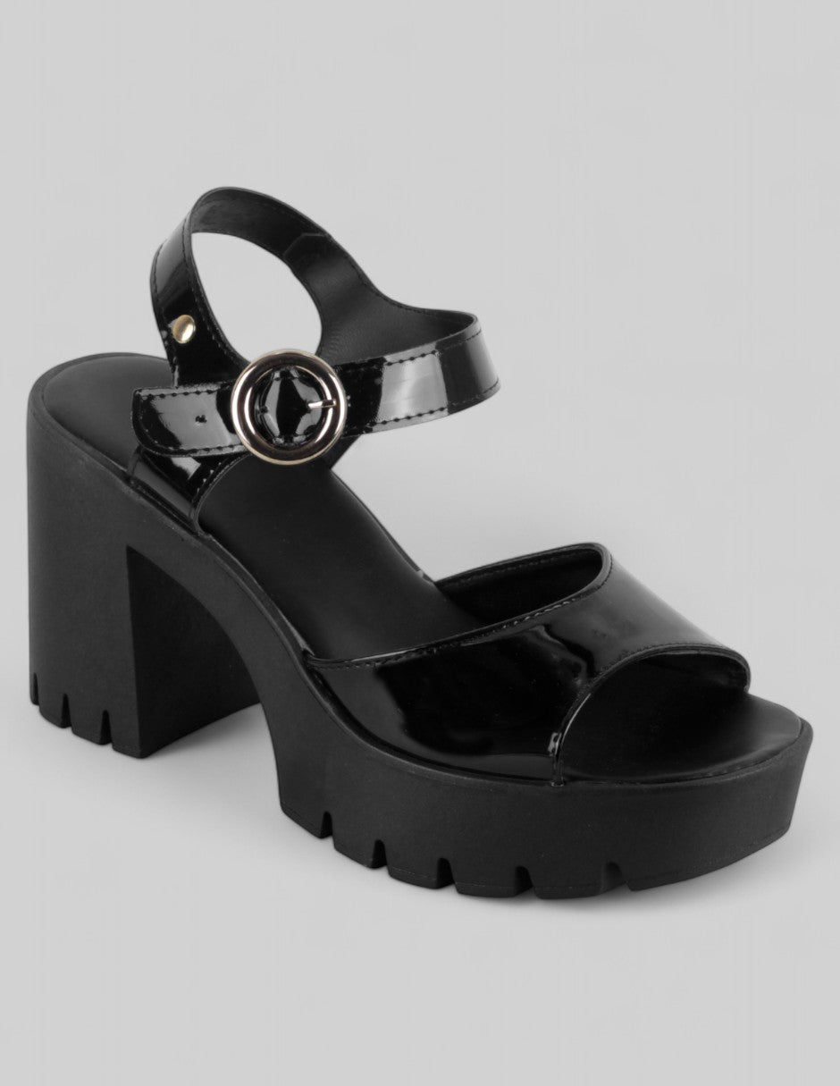 Sandalia con tacón Exterior Charol Color Negro Para Mujer De RBCOLLECTION