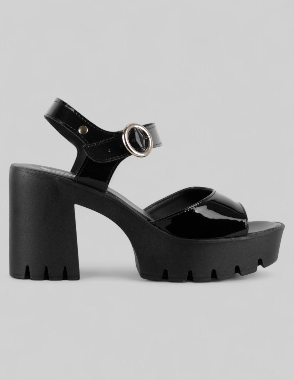 Sandalia con tacón Gina en Charol – Negro