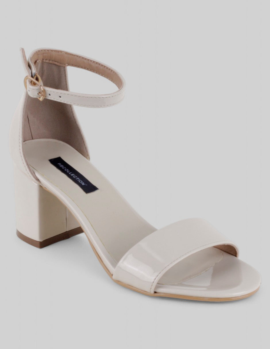 Sandalia con tacón Rice en Charol – Beige