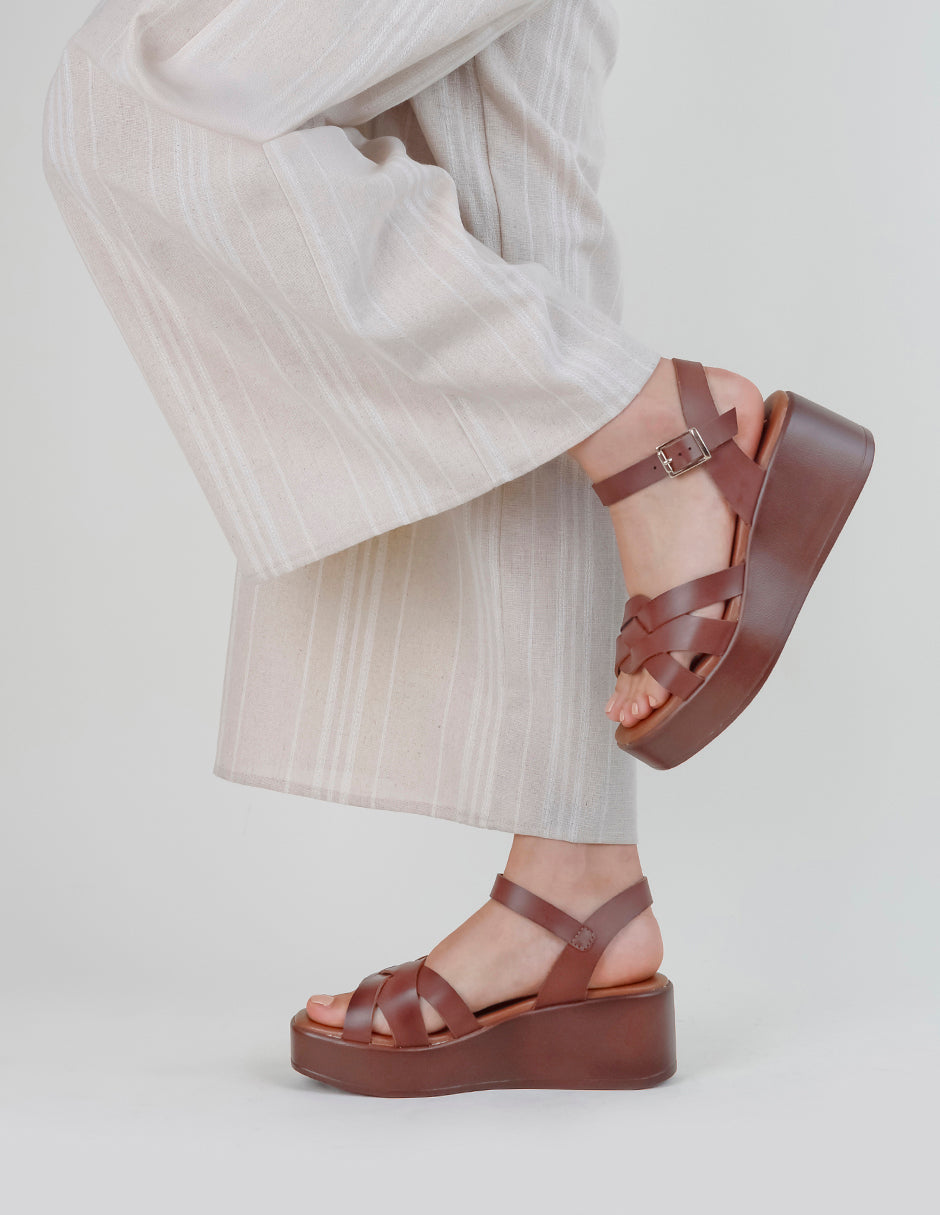 Sandalias con plataforma Steps en Piel vegana – Café