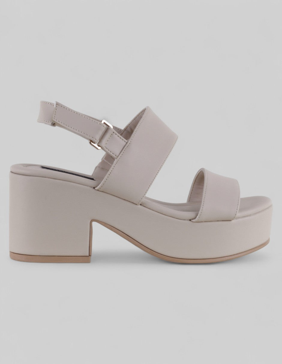 Sandalia con tacón Daily  en Piel vegana – Beige