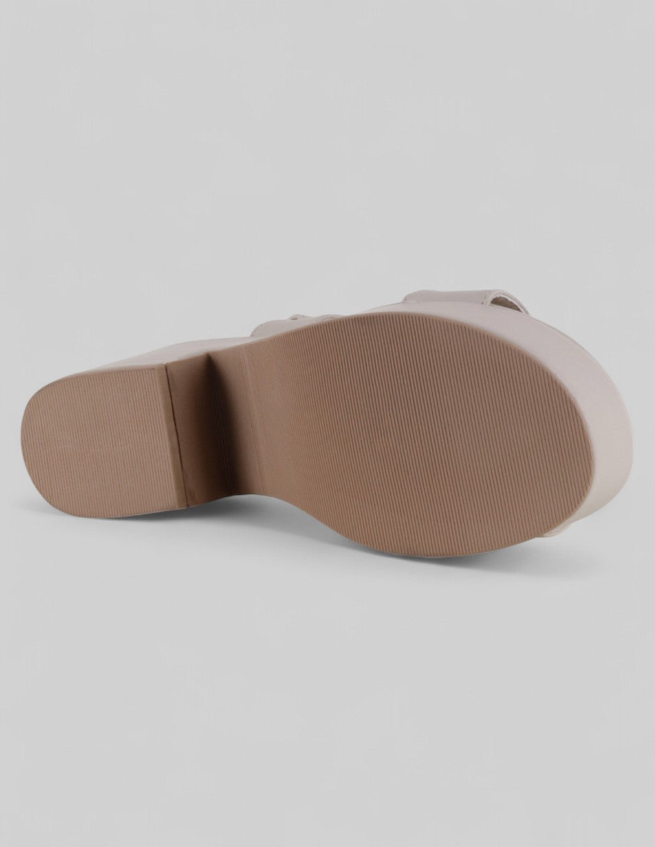 Sandalia con tacón Daily  en Piel vegana – Beige