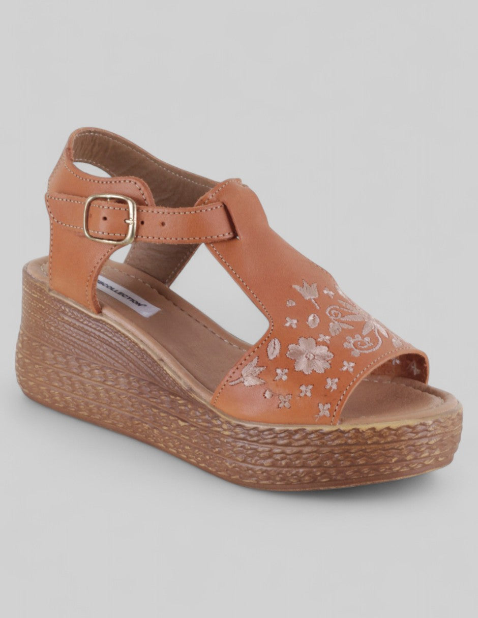 Sandalias con plataforma Exterior Piel Color Café Para Mujer De RBCOLLECTION