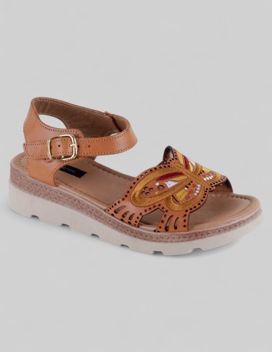 Sandalias de piso Exterior Piel Color Café Para Mujer De RBCOLLECTION