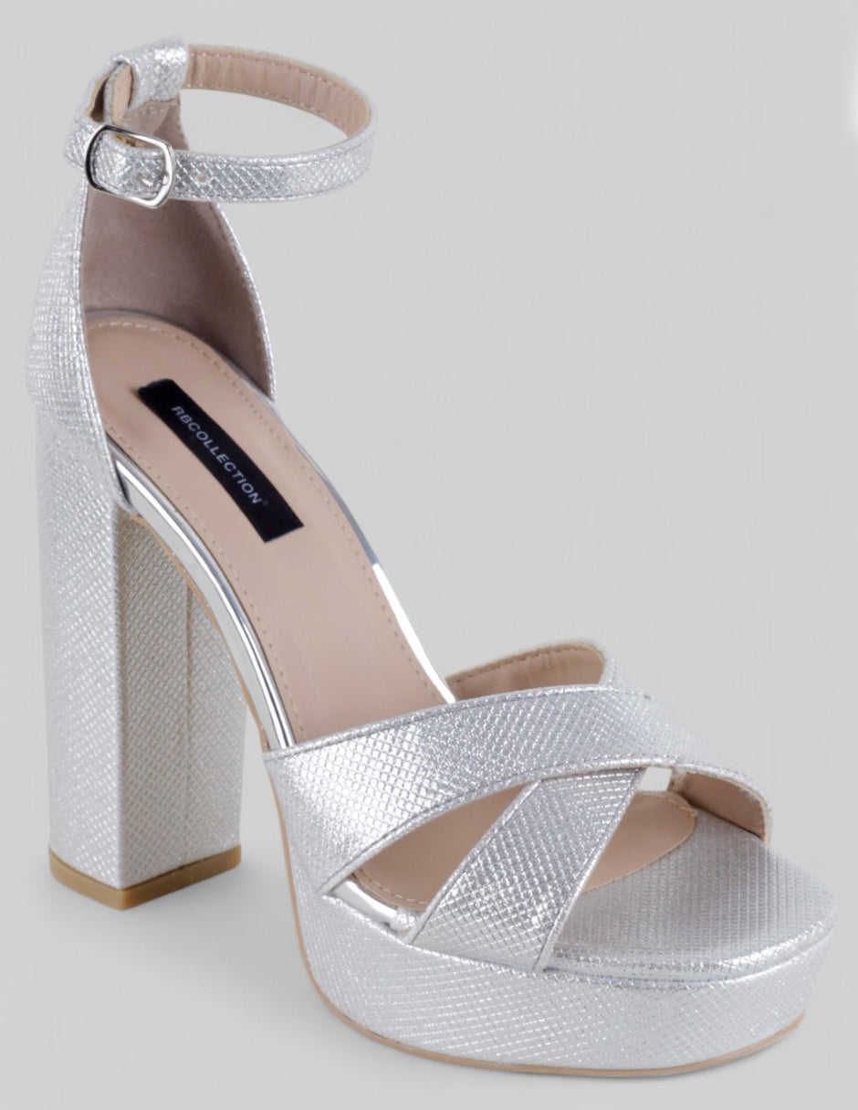 Sandalia con tacón Exterior Sintético Color Plata Para Mujer De RBCOLLECTION
