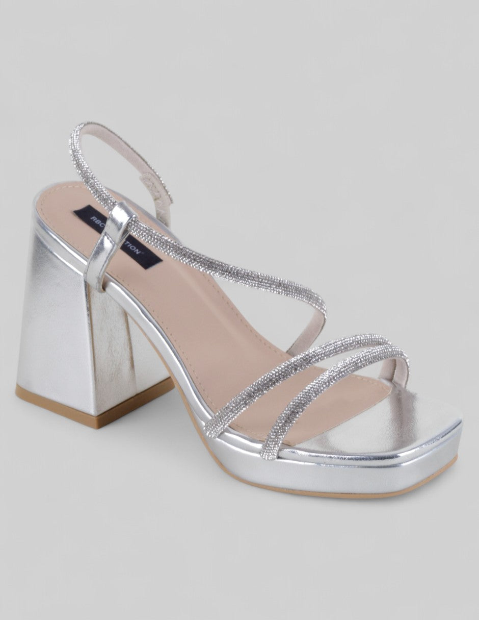 Sandalia con tacón Exterior Sintético Color Plata Para Mujer De RBCOLLECTION