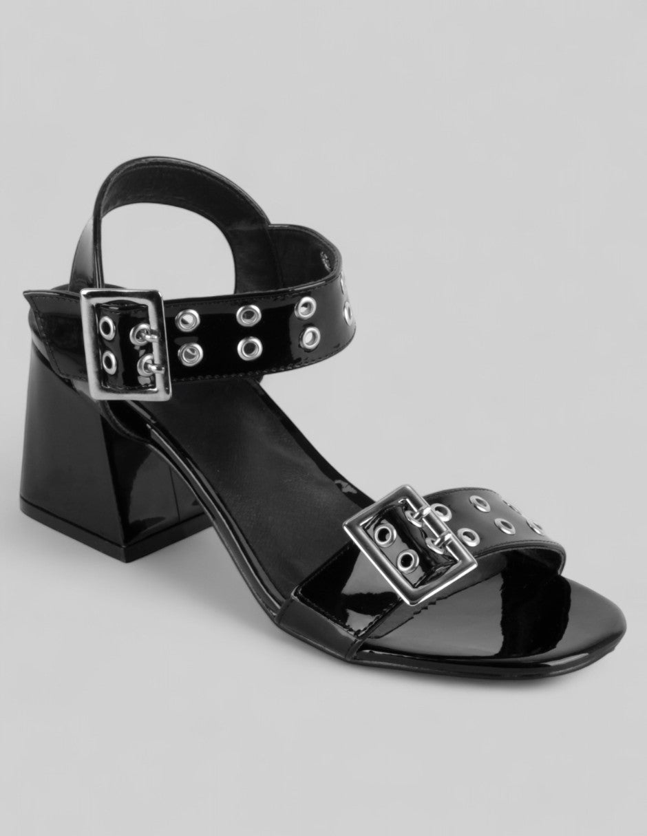 Sandalia con tacón Exterior Charol Color Negro Para Mujer De RBCOLLECTION