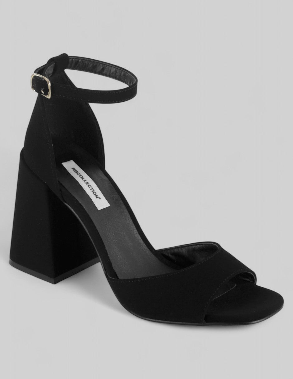 Sandalia con tacón Exterior Textil Color Negro Para Mujer De RBCOLLECTION