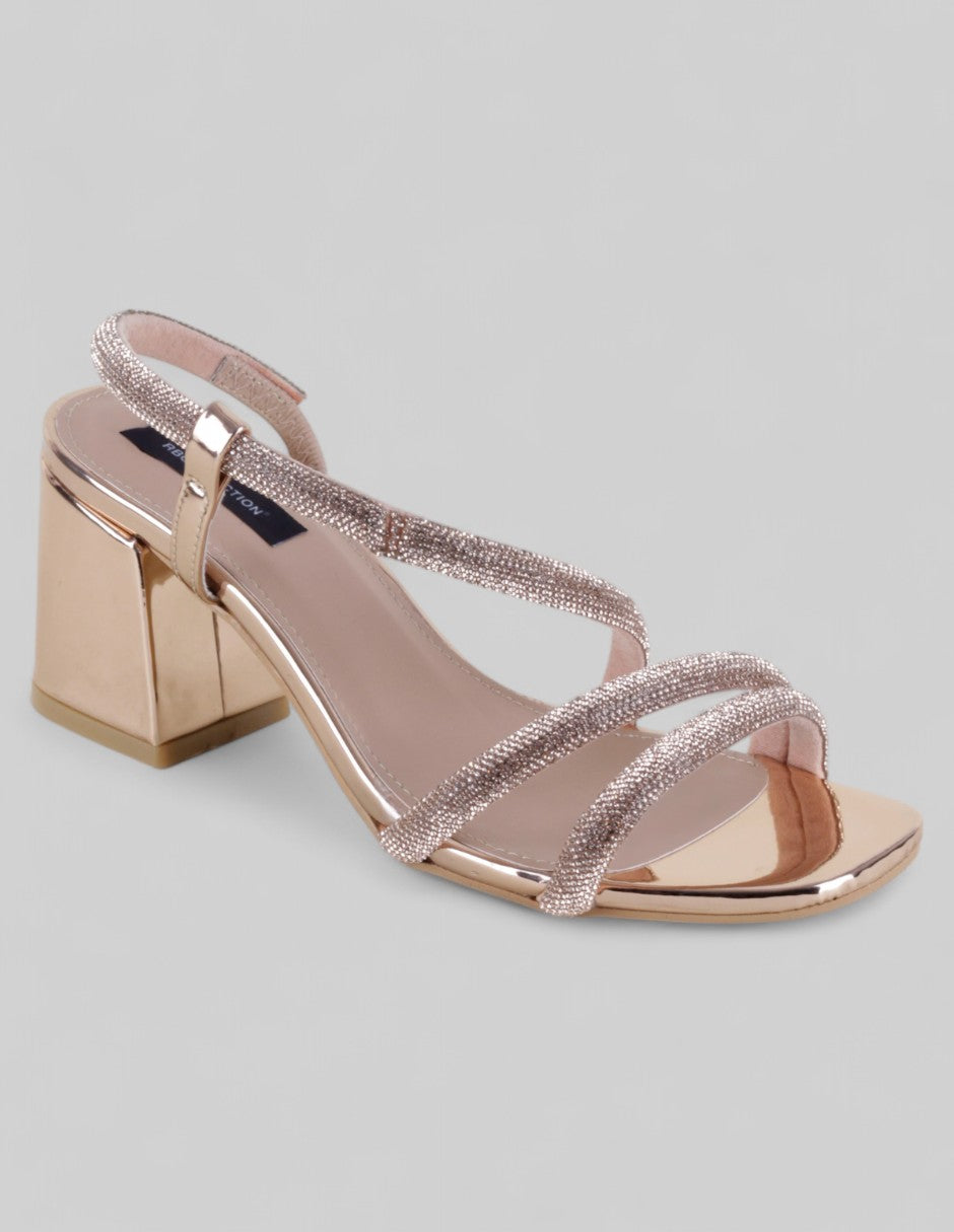 Sandalia con tacón Exterior Sintético Color Dorado Para Mujer De RBCOLLECTION